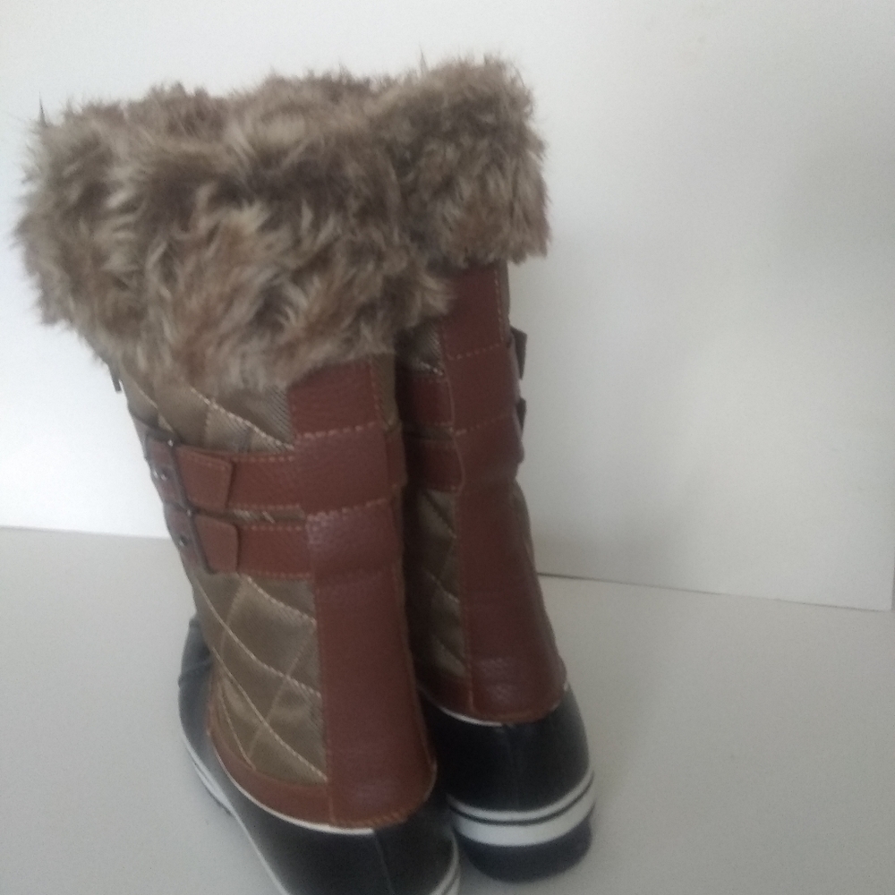 NEW 3M THINSULFATE Insulation Water Resistant Brown Black Fur Boots SZ 8 - Picture 11 of 11